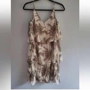 W by Worth Palm Tree Print Ruffle Mini Dress Brown Gray Size 6 NWT